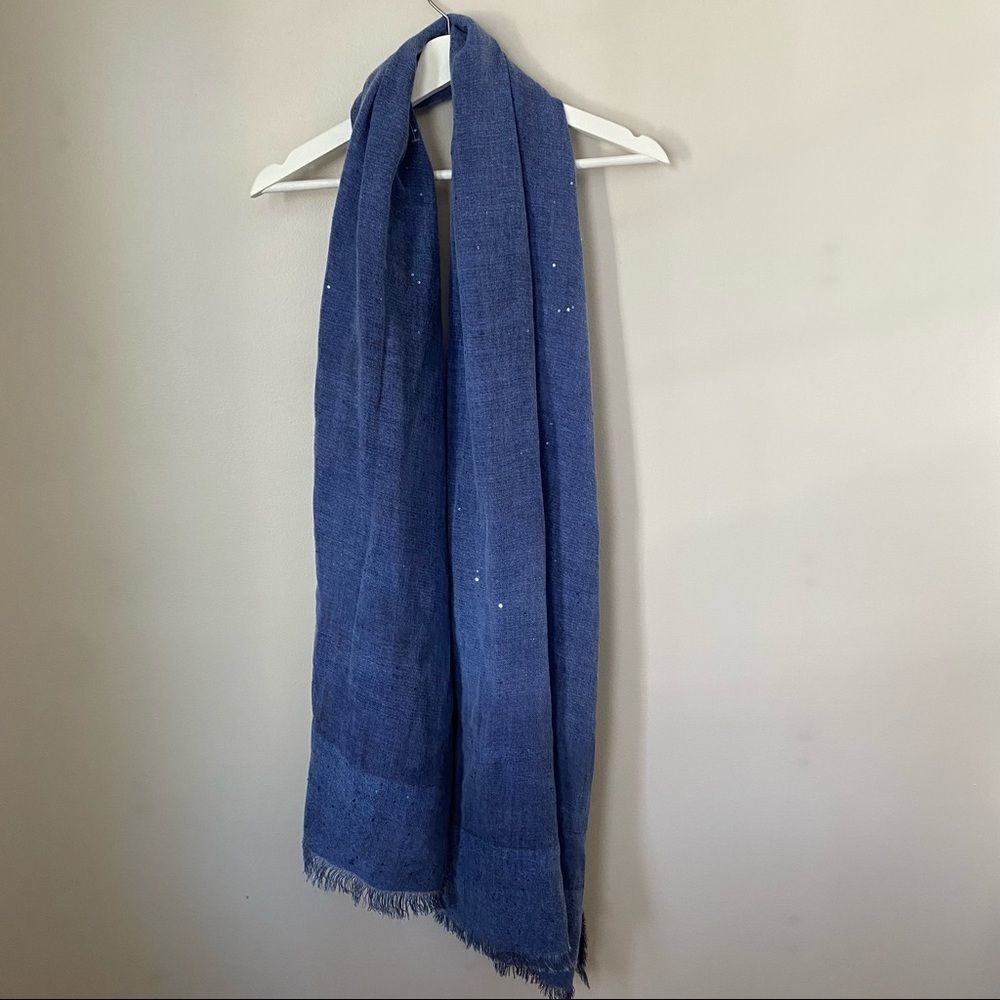 Modena Scarf Blue Sequin Casual Fringe Neutral Lightweight Oversized
